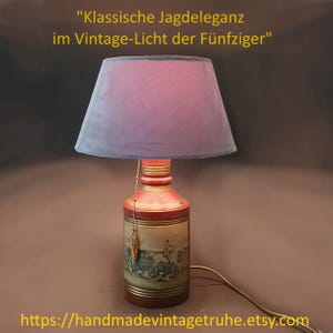 Vintage keramische tafellamp, bruin-rood-goud, jachtmotief, nachtlampje uit de jaren 50, Duitse landhuisstijl, decoratieve lamp, E27, trekschakelaar