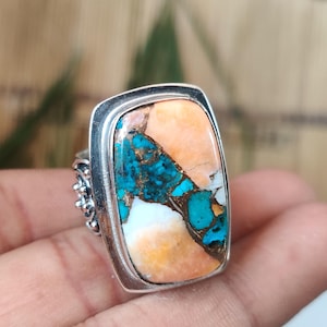 oyster Copper Turquoise Ring, Natural Gemstone, 925 Sterling Silver Ring, Handmade Ring, Beautiful Ring, Statement Ring, Boho Ring, Item.