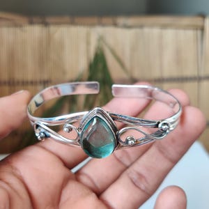 Beautiful Aquamarine Bangle, 925 Sterling Silver Bangle, Gemstone Bangle, Statement Bangle, Silver Bangle, Handmade Bangle,, Wedding Jewelry