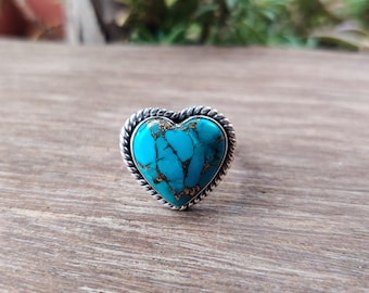 Turquoise Heart Ring: 925 Sterling Silver Dainty Jewelry Heart Shape Gift To Love