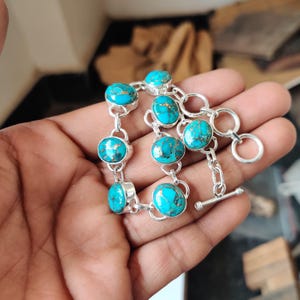 Turquoise Bracelet 925 Sterling Silver: Handmade Gemstone Jewelry