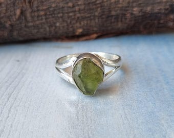 Raw Peridot Ring 925 Sterling Silver- Handmade Statement Ring