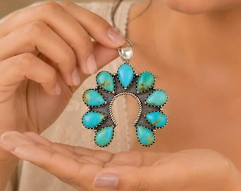Kingman Mohave Turquoise Pendant, Solid 925 Sterling Silver, Women Gemstone Jewelry, Unique Item,