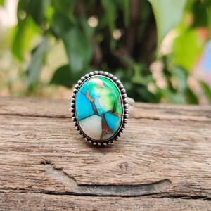 Peacock Dahlia Turquoise Ring, Solid 925 Sterling Silver, Beautiful Ring, Handmade Ring, Gift Foe Him, Woman Ring, Gift For Love, Gift Item