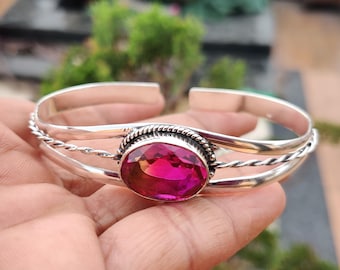 Pink Turmalin Armreif: Handgefertigter 925 Sterling Silber Edelstein Schmuck