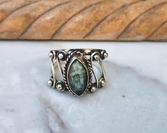 Handmade Seraphinite Statement Ring: 925 Sterling Silver Gemstone