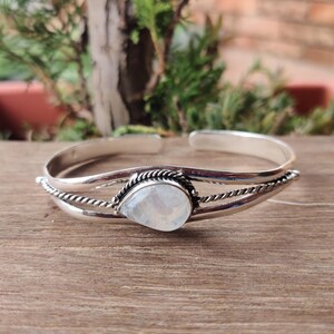 Rainbow Moonstone Bangle, 925 Sterling Silver, Adjustable Bangle, Gemstone Jewelry