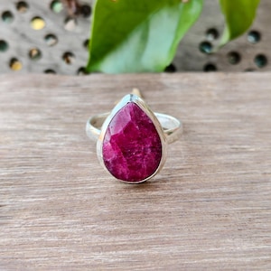 Droppformad rubinring, 925 sterlingsilver, handgjord ädelstensring, smycken för kvinnor