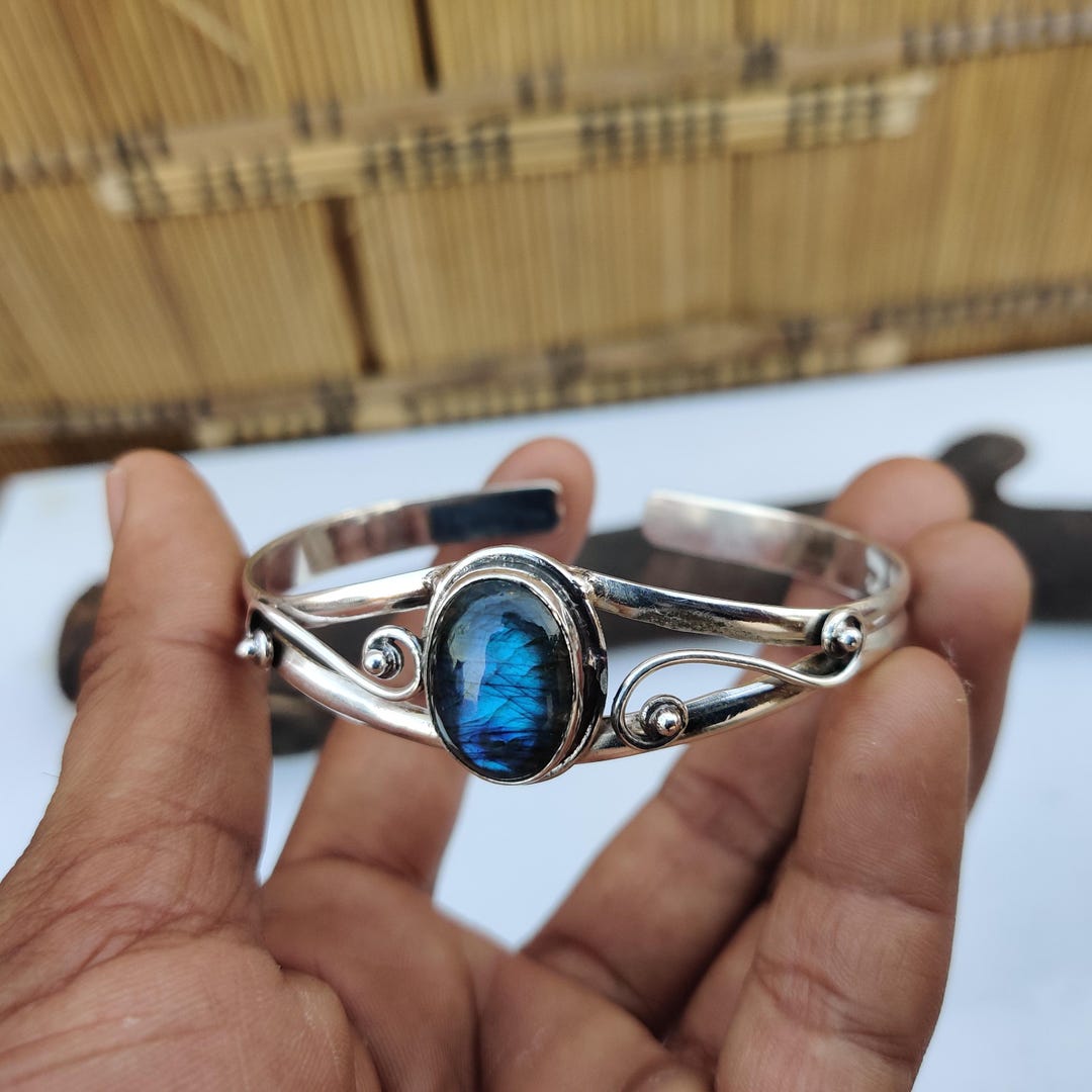 Handmade Labradorite Bangle 925 Sterling Silver : Gemstone Jewelry - Etsy Japan