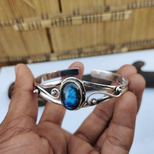 Handmade Labradorite Bangle 925 Sterling Silver : Gemstone Jewelry