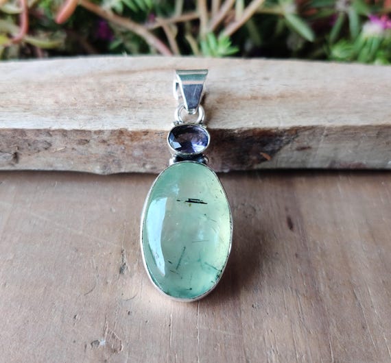 Prehnite Gemstone Pendant: Handmade Jewelry 925 Sterling Silver