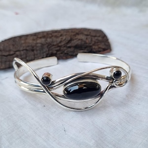 Bracciale in onice nero in argento sterling 925 - Bracciale regolabile fatto a mano con pietre preziose
