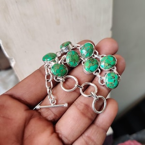 Green Copper Turquoise Bracelet, Gemstone Silver Bracelet, 925 Sterling Silver Bracelet, Handmade Bracelet, Statement, Wedding Jewelry, Item