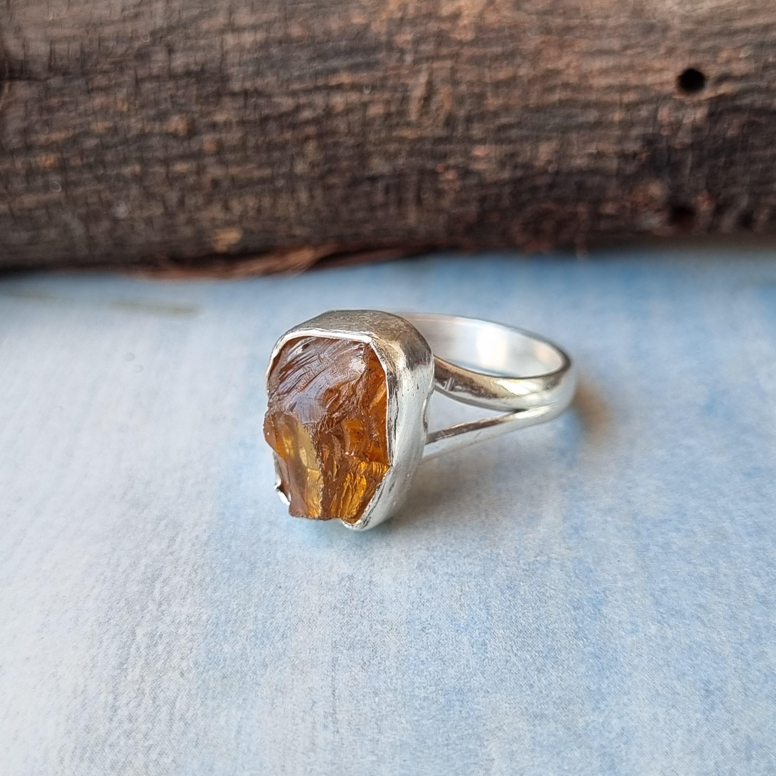 Handmade Raw Citrine 925 Sterling Silver Ring: Statement Gemstone Jewelry