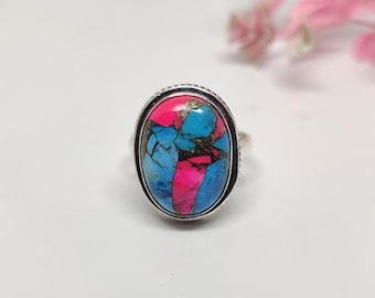 Cotton Candy Pink Turquoise Ring: Handmade Ring, 925 Sterling Silver