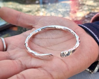 Hammered 925 Sterling Silver Bangle: Adjustable Handmade Jewelry