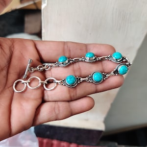 Turquoise Bracelet 925 Sterling Silver : Handmade Bracelet Gemstone Jewelry