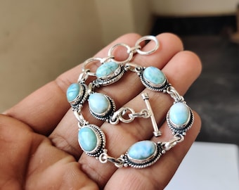 Larimar-armband 925 sterlingzilver: verstelbare armband, boho-sieraden