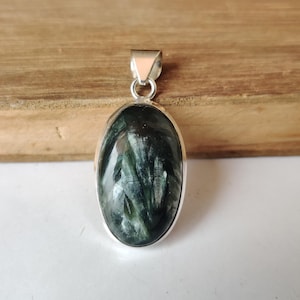 Pendentif séraphinite : argent sterling 925, pierre précieuse