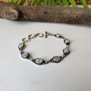 Moonstone Bracelet Handmade 925 Sterling Silver- Adjustable Gemstone Jewelry