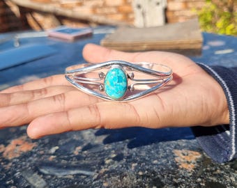 Handmade Kingman Turquoise 925 Sterling Silver Bangle: Statement Jewelry