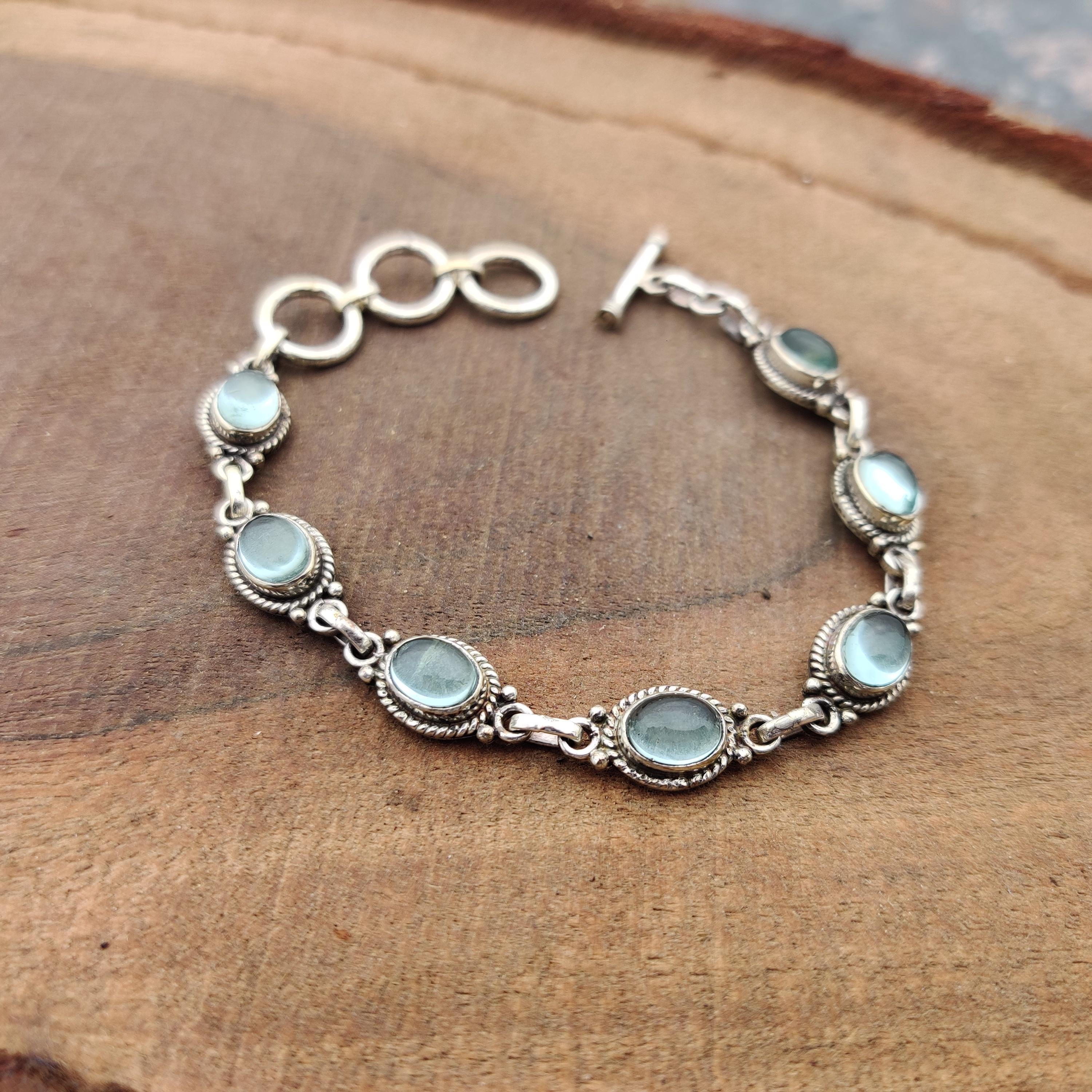 Aquamarine Bracelet 925 Sterling Silver: Adjustable Gemstone