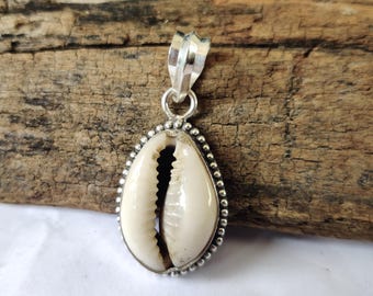 Cowrie Shell Pendant: 925 Sterling Silver Handmade Boho Jewelry