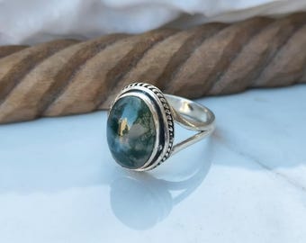 Moss Agate Ring, 925 Sterling Silver, Women Jewelry, Handmade Ring, Gift Him