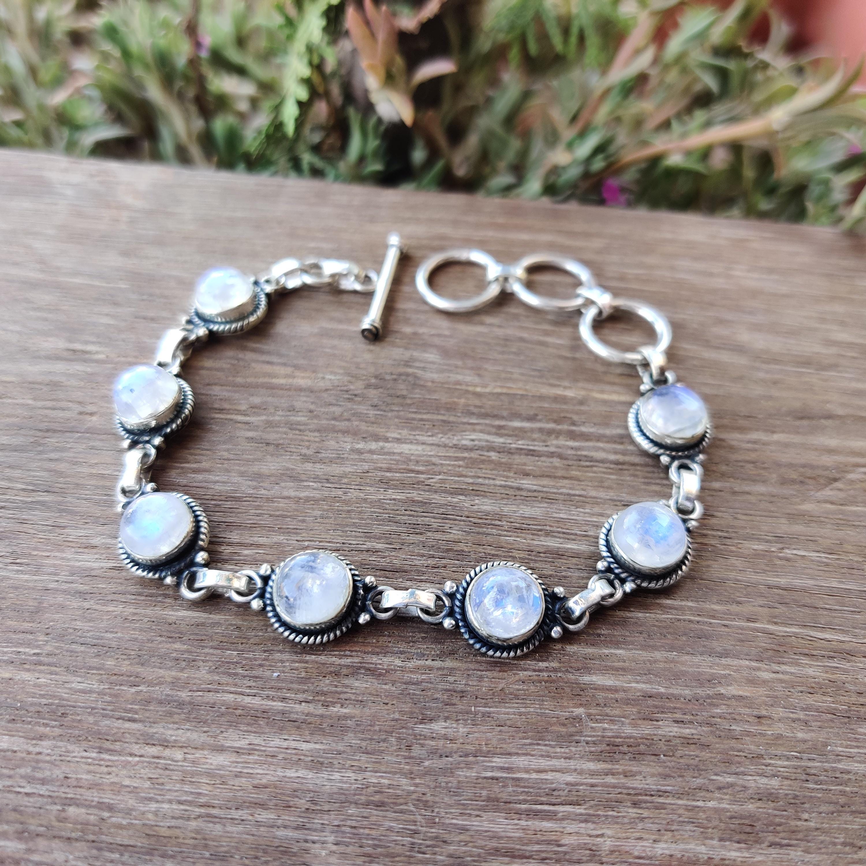 Adjustable Moonstone Bracelet: 925 Sterling Silver Gemstone