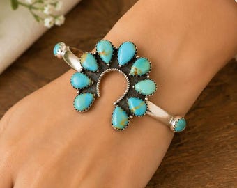 Turquoise armband Kingman, massief 925 sterlingzilveren armband, handgemaakte sieraden, damesitem, cadeauzoom