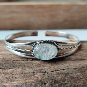 Handmade Moonstone Bangle: 925 Sterling Silver Women Jewelry