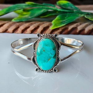 Kingman Mohave turkos armband, massivt 925 sterlingsilver, handgjort justerbart armband