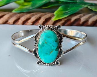 Brazalete Kingman Mohave Turquoise, plata de ley 925 maciza, ajustable, hecho a mano