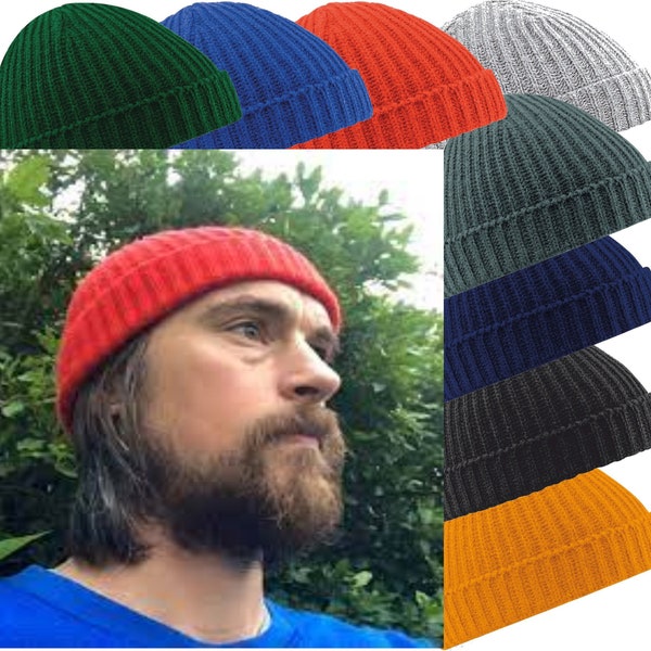 Fisherman Trawler Beanie Woolly Knitted Hat. Retro Vintage Style Ski Warm