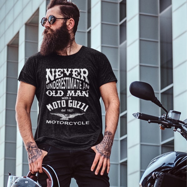 Funny Hammer Premium T-Shirt - Never Underestimate an Old Man on a Moto Guzzi Motorcycle