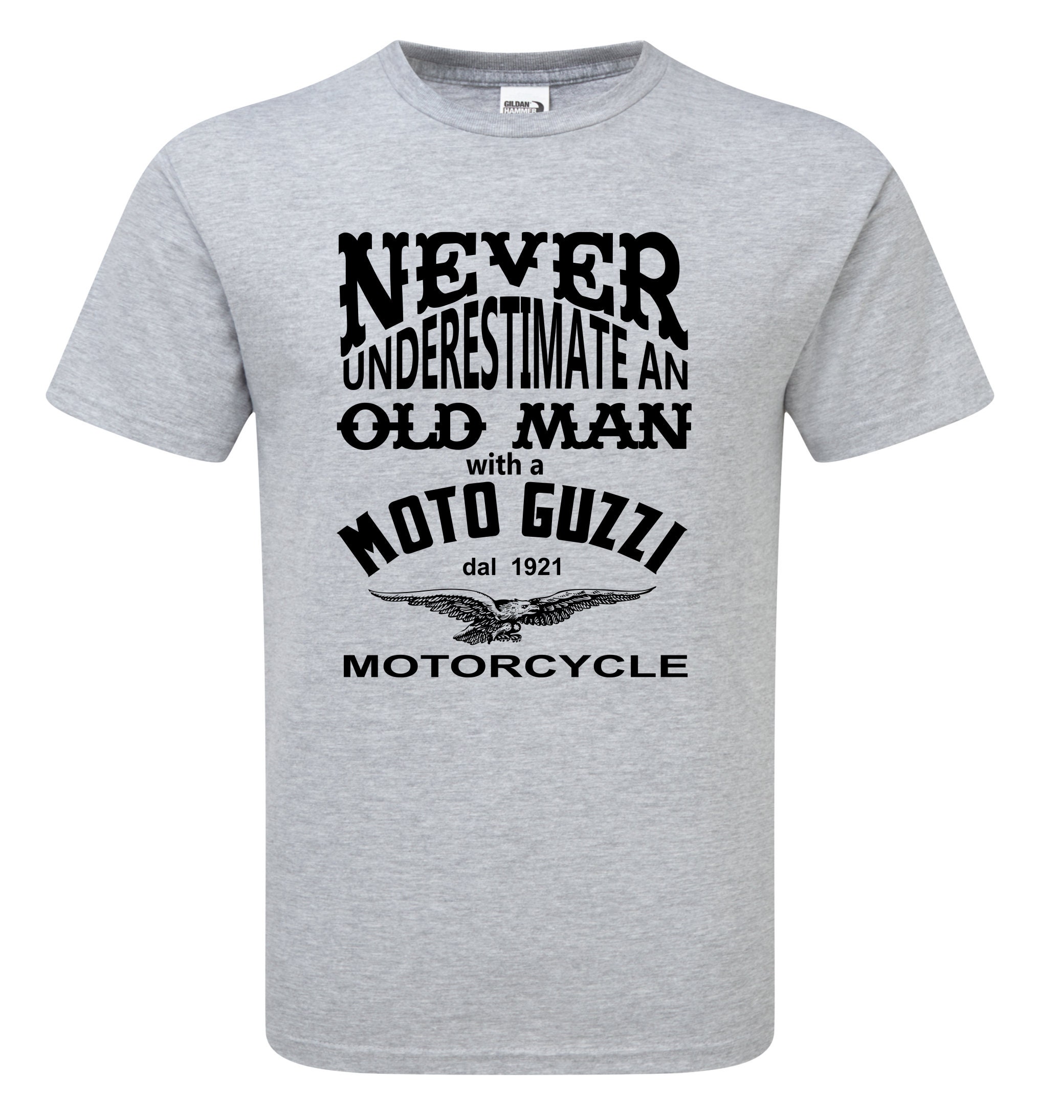 Funny Hammer Premium T-shirt Never Underestimate an Old Man on a Moto Guzzi  Motorcycle 