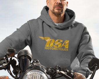 Iconic Vintage Retro Gold Foil  BSA Motorcycle Logo Hooded Sweatshirt