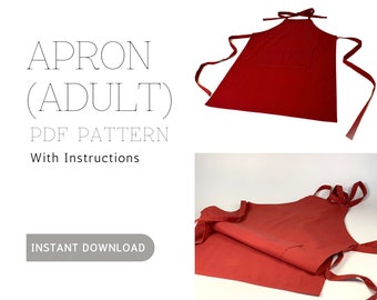 Apron sewing pattern , digital download adult apron pattern and instructions, A4 sewing pattern , printable pattern apron with pockets