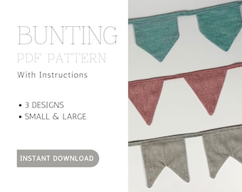 Bunting sewing pattern PDF, downloadable pattern and instructions , A4 bunting sewing pattern, instant download