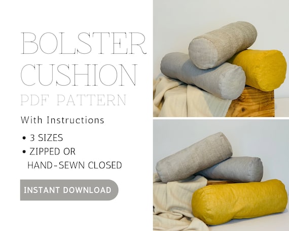 Bolster cushion sewing pattern , downloadable pattern, PDF sewing tutorial , A4 bolster pattern . 3 sizes bolster cushion pattern