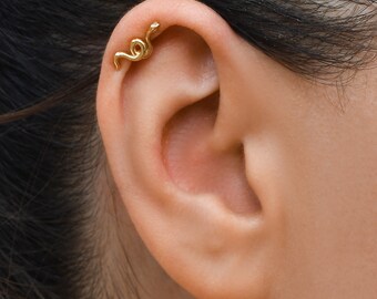 14K Solid Gold Snake Stud Earrings Flat Back Snake Tragus Earring
