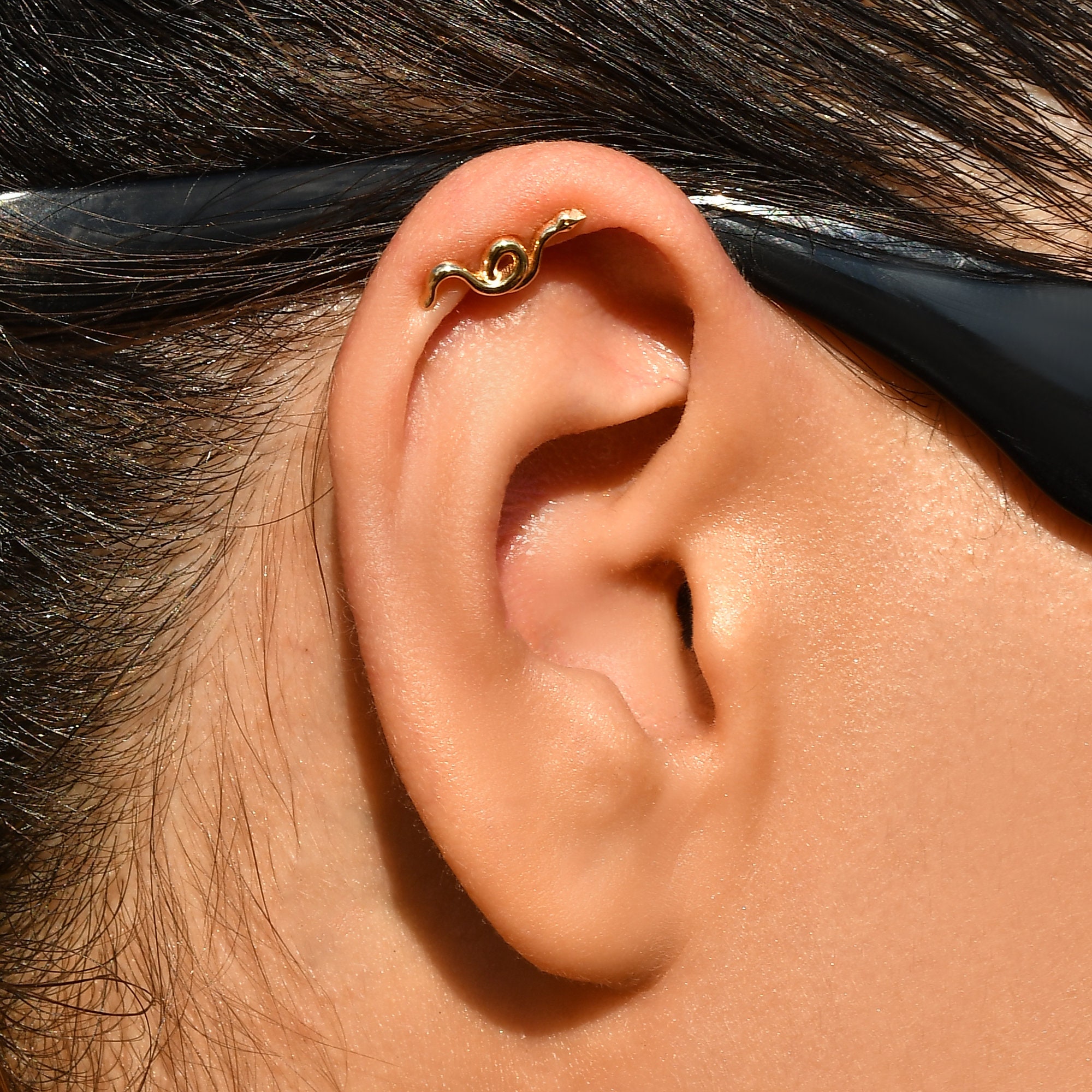 14K Solid Gold Snake Stud Earrings Flat Back Snake Tragus picture
