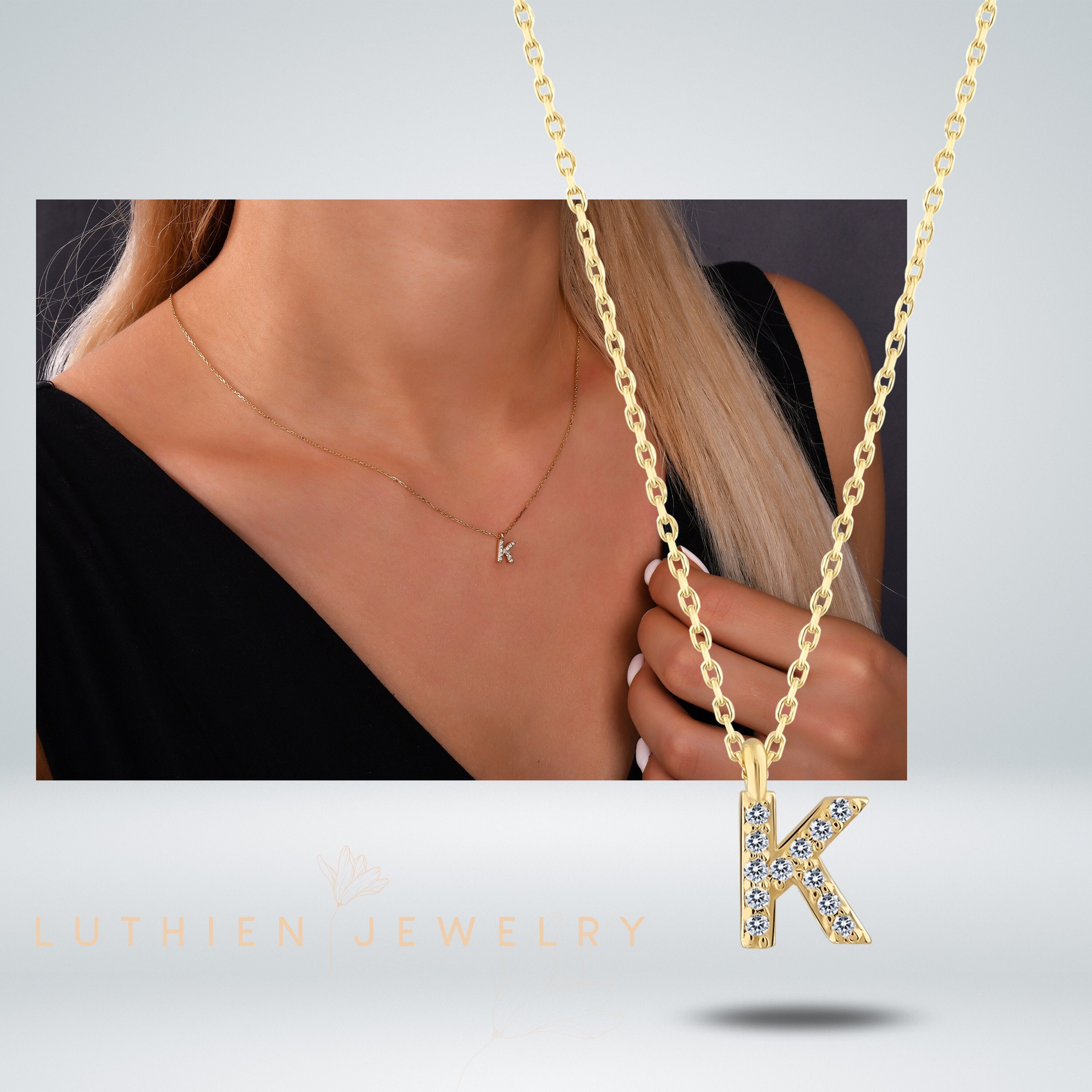 18K Gold Pave Letter Necklace Initial Necklace Personalized 