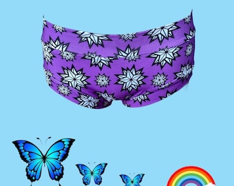 trans femme knickers, tucking, untucking, purple with stars, ready to wear, hipsters