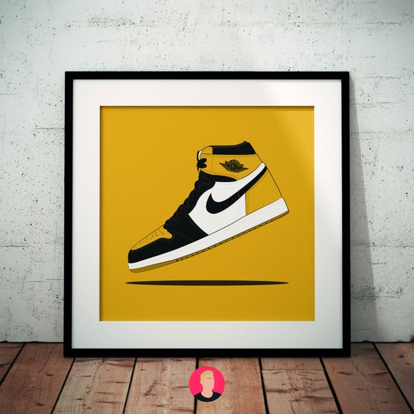 Air Jordan 1 High OG Yellow Toe Taxi Floating Sneaker Poster Digital DOWNLOAD, PRINTABLE Wall Art