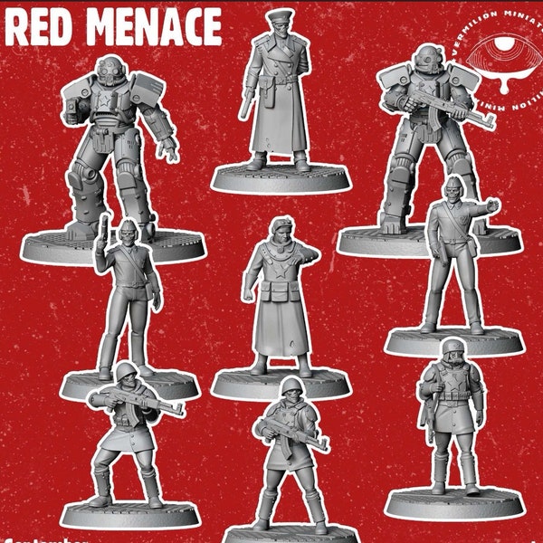 Red Menace by Vermilion Miniatures. 3D printed abs like resin, UV. Top quality. Post nuclear skirmish game models.