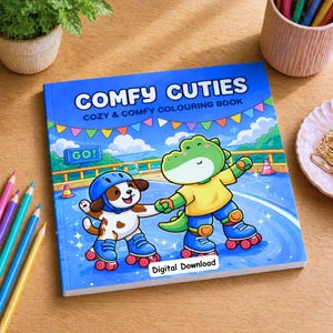 Comfy Cuties Colouring Book, 53 Digital Colouring Pages, Bold and Easy Designs, Cute and Comfy Colouring Book, PDF Download, Adult Colouring