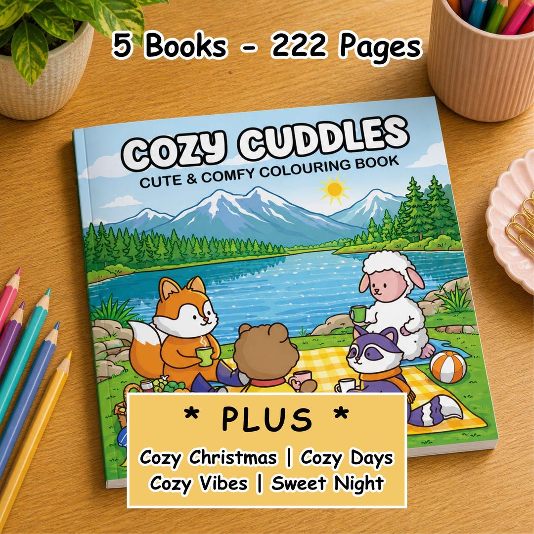 Colouring Book Bundle, 222 Pages, 5 Books, Cozy Cuddles, Cozy Christmas ...