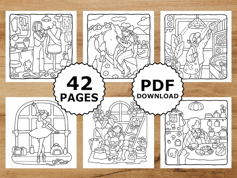 Girl Moments Vol 2 Colouring Book, 42 Digital Coloring Pages, PDF