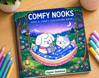 Comfy Nooks Colouring Book, 44 Digital Colouring Pages, Cute and Comfy Colouring Book, Bold and Easy Designs, PDF Download, Adult Colouring